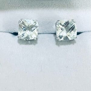 Silver Cushion Cut Stud Earrings with Large Gemstones